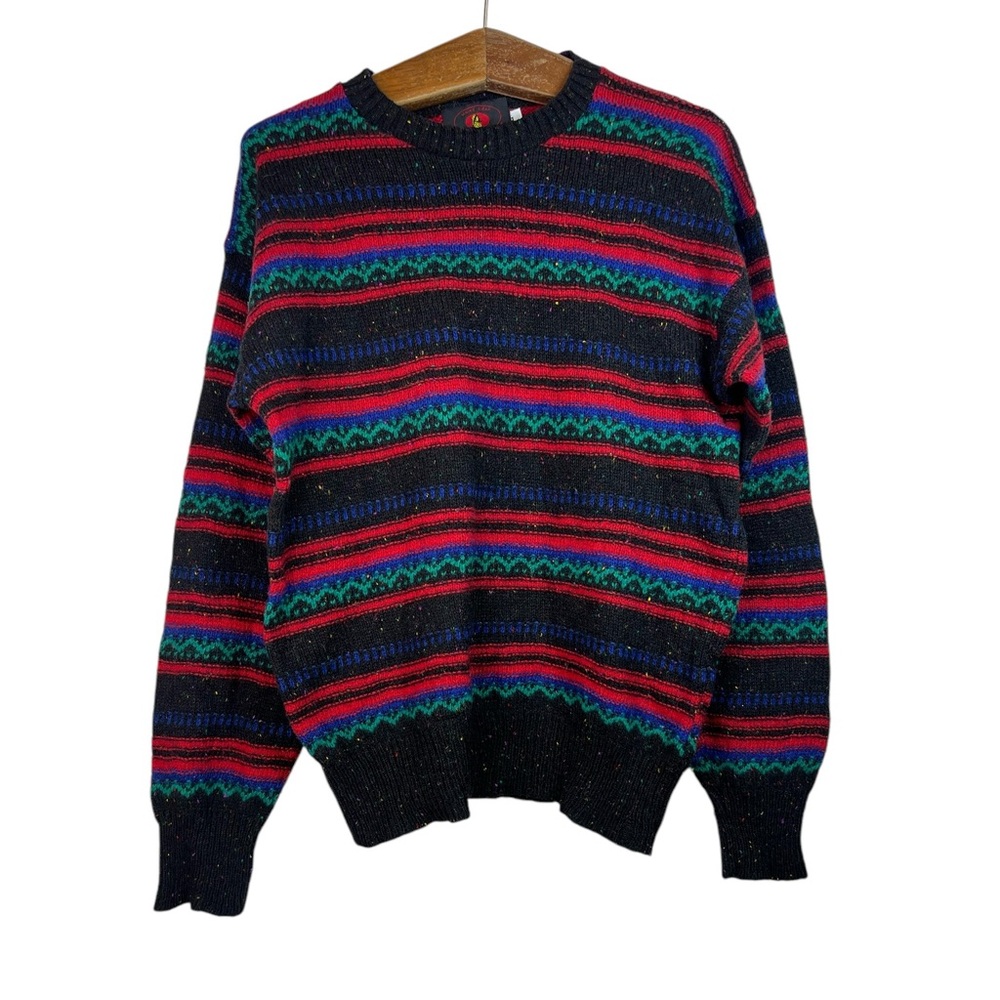 Vintage Maine Gear Multicolored Striped Abstract 80’s Acrylic Pullover Size L